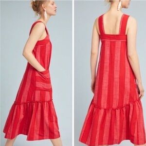 Maeve Anthropologie Red tonal stripe midi dress size Medium